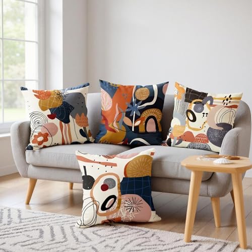 Sagielio Abstract Botanical Fruit Throw Pillow Covers 18x18 Inches Set of 4, Double-Sided Soft Microfiber, Boho Mid Century Modern Decor Pillow Cases for Couch Sofa Living Room