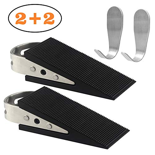 Shackcom 2 pcs Topes para Puertas con 2 Soportes-Caucho antideslizante y acero inoxidable - Cuñas de Puerta Tapones de Goma-almohadillas de búfer - para baldosas, alfombras, pisos de madera y laminado