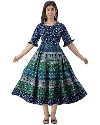 PRESHA Women's Fit and Flare Pure Cotton Long Maxi Dress (XL, Fashions._F.PatiNewBlue)