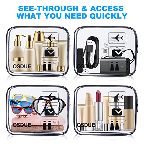 OSDUE 2 Stück Kulturbeutel Transparent, Flugzeug PVC Kosmetiktasche Wasserdicht, Handgepäck-Reisezubehör, Kulturtaschen für Männer, Frauen, Kinder, Familie (Schwarz)
