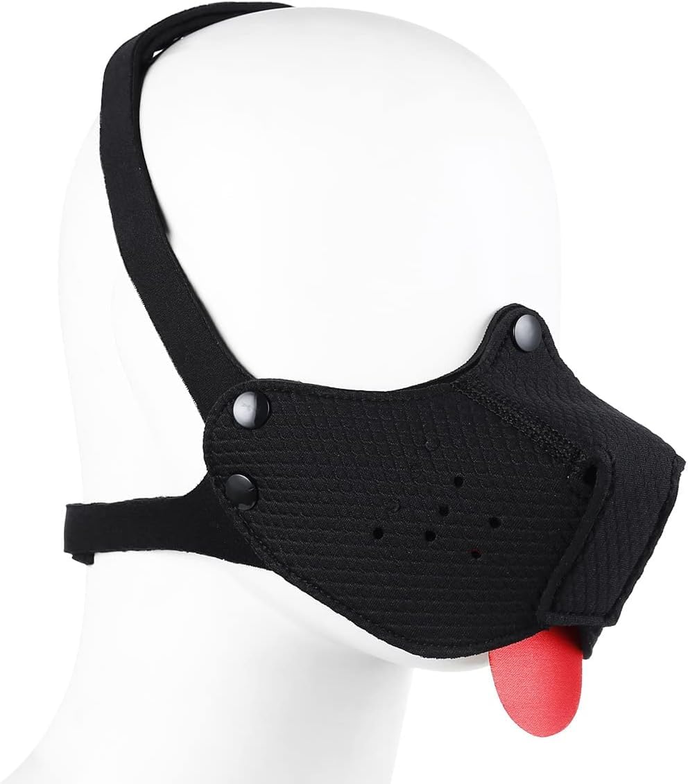 Neoprene Puppy Face Muzzle Dog Hood Mask Play Hoods Pup Play Gear Mask (Black, One Size)