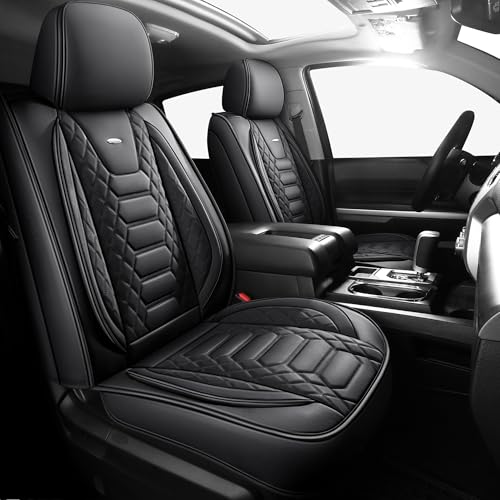 FREESOO Tundra Seat Covers 2 Front Set Fit for Toyota Tundra 2007-2021 Crewmax Cab Custom Truck Seat Covers with Waterproof Faux Leather Black