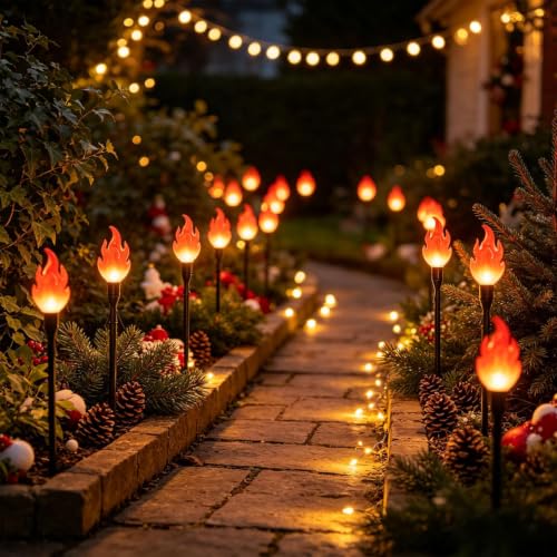 Aufmer 20 Head Flame Shaped Solar Lights 36 Ft Solar Pathway Lights Outdoor - image 1