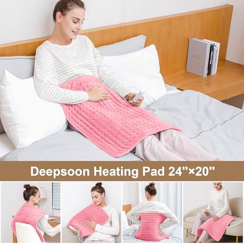 Image of Deepsoon Heating Pad,Electric Heating Pads for Back,Neck,Moist Heating Pad for Abdomen Shoulder Knee Legs,Dry /Moist Heat&Auto Shut Off,Mother's Day Birthday for Men and Women,BabyPink,24x20 Inch