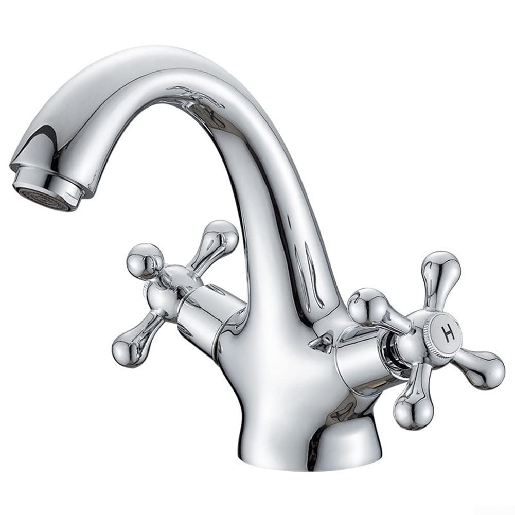 Itnxvkges Basin Mixer Tap Bathroom Sink Taps, Bathroom Faucet Vintage Polished Chrome Plated Double Handle Swivel Basin Tap