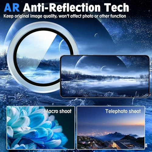 Image of Galaxy S26 Ultra Camera Protector, 9H Tempered Glass Lens Screen Protector with Metal Ring Decoration, Strong Adhesive Camera Lens Cover for Samsung Galaxy S26 Ultra-SKYBLUE
