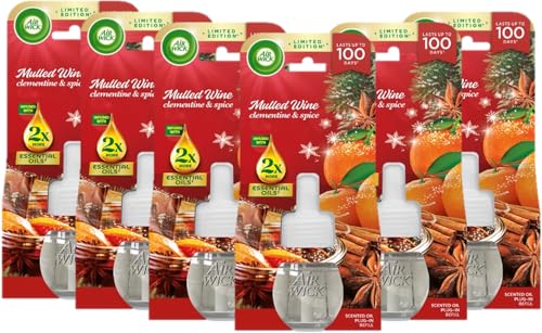 Air Wick Plug in Diffuser Refill Mulled Wine Pack 6 x 19ml Long Lasting Fragrance Lasts up to 600 Days Plug in Air freshener
