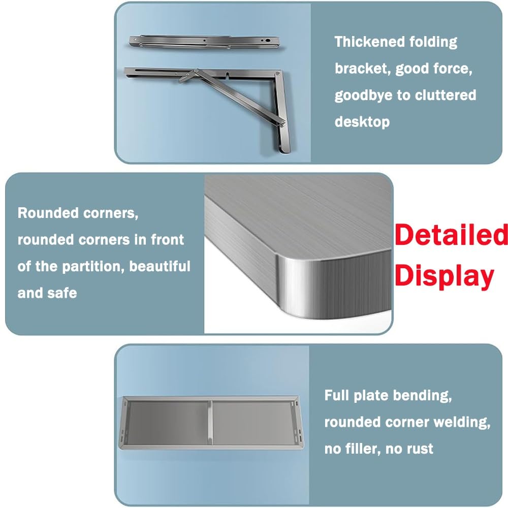 Table pliante murale en acier inoxydable – Étagère de cuisine compacte et polyvalente 100 x 40 cm – Établi flottant idéal pour la salle à manger et la buanderie
