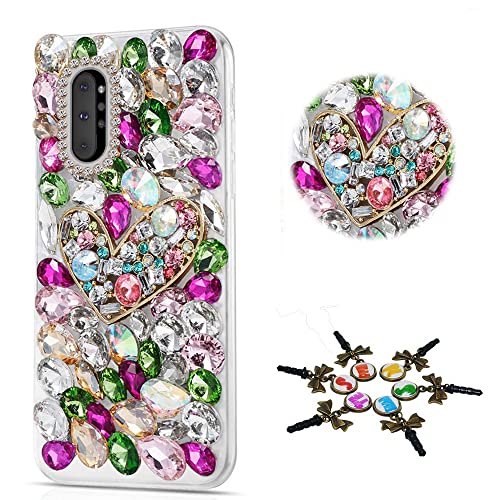 STENES Sparkle Case Compatible with Umidigi A11 Case - STYLISH - 3D Handmade Bling Pretty Heart Crystal Stone Rhinestone Crystal Diamond Design Girls Women Cover - Colorful