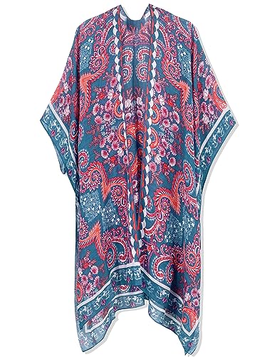 Image of Breezy Lane Women's Kimono Cardigan Summer Swimsuit Coverups Beach Cover Up with Floral Print for Vacation