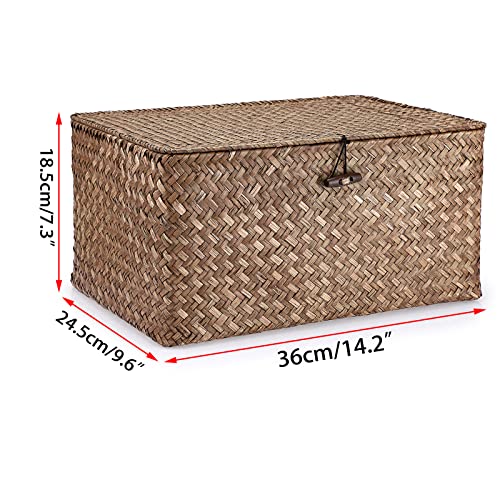 IGNPION Seagrass Storage Basket with Lid Woven Seagrass Desktop Basket Rectangular Bathroom Storage Organiser Box, Shelves & Desks Decorative Multipurpose storage Hamper (Coffee, L) - Cosy Home Interiors IGNPION Seagrass Storage Basket with Lid Woven Seagrass Desktop Basket Rectangular Bathroom Storage Organiser Box, Shelves & Desks Decorative Multipurpose storage Hamper (Coffee, L) - Image 7