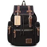 Canvas Backpack Vintage Rucksack Hiking Travel Outdoor Shouder bag Carry Case Black #220