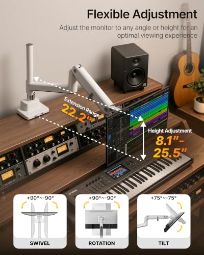 Image of monTEK Ultrawide Monitor Arm Max 57 inch,Height Adjustable 25.5 inch,with USB，White