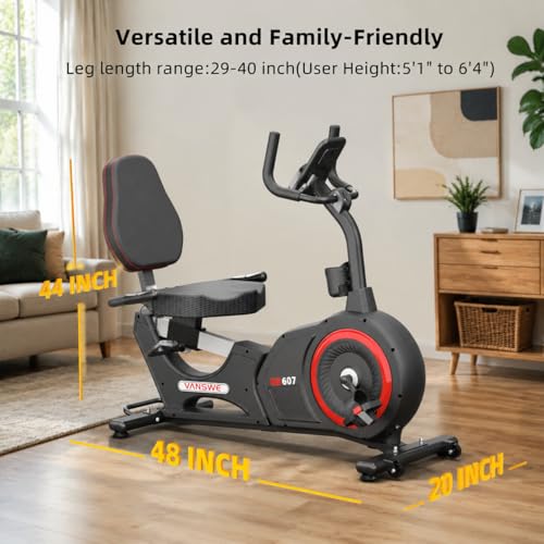 Image of VANSWE Recumbent Exercise Bike for Home Seniors with 450 LB Weight Capacity | Fit 5'1 inch-6'4 inch, Bluetooth App Connectivity, Whisper Quiet(＜10DB), Back-lit LED Display & Pulse, Easy Assembly, Joint Friendly