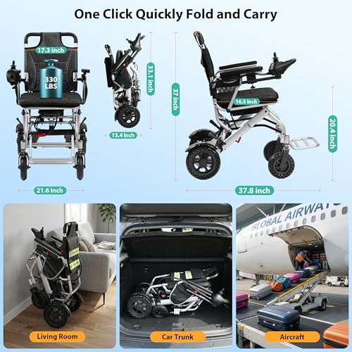 Image of 33 Lbs Lightweight Electric Wheelchair, Electric Wheelchairs for Adults Foldable, 15 Miles Range Motorized Wheelchair for Seniors, All Terrain Compact Portable Power Wheelchair, 330 Lbs Capacity