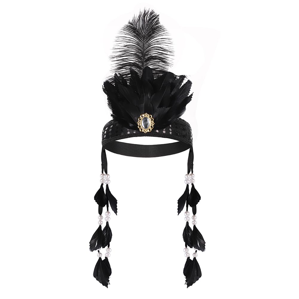 SIQITECHUK Indian Feather Headband Native American Headdress Mardi Gras Indian Fancy Dress Indian Costume Feather Head Band Feather Headpiece Carnival Halloween Cosplay Party Props Hair Accessories - Image 2
