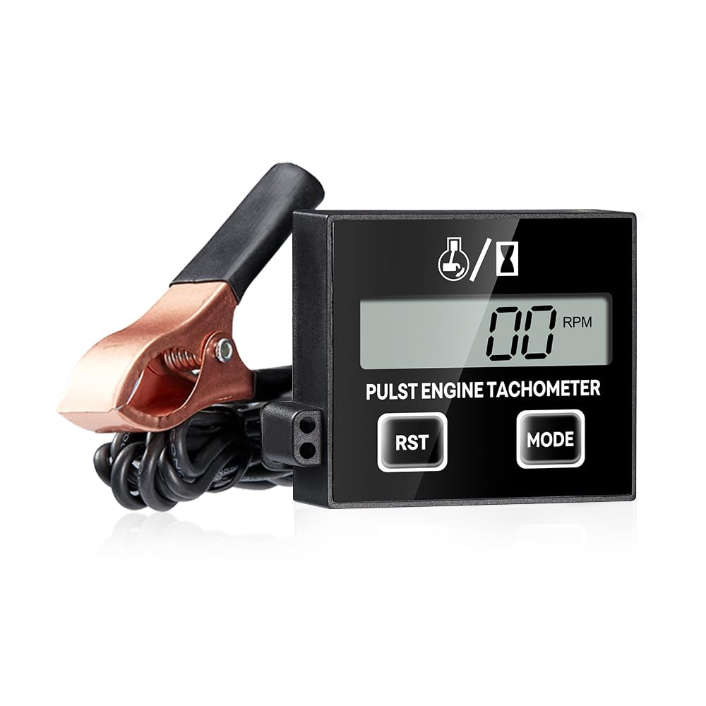 mizikuu Drehzahlmesser Motorsäge, Induktiver Digitaler Drehzahlmesser 2 Takt Digital Tachometer mit Stundenzähler Kleiner Motortachometer Batterie Austauschbar für Kettensäge Rasenmäher Motorräder