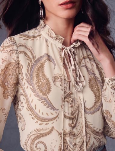 Image of Women Georgette Regular Fit Shirt ||Women Top || Cecily Paisley-Trim Button-Front Shirt (S-01-04)