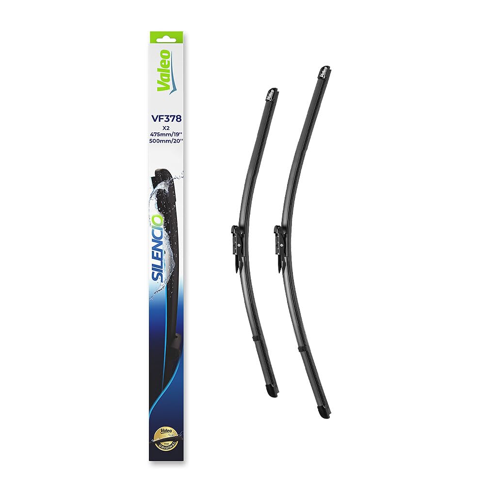 VALEO Silencio Wiper - VF378 - Kit of High Performance, Superior Road Visibility, Easy Installation Original Flat Blades 475mm/500mm - Front - Set of 2 Wiper Blades - 574478