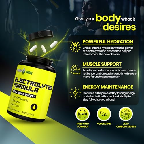 Image of NutritionMoney Electrolyte Premium Hydration Supplement - Sugar Free, Zero Carbs, Non-GMO, Zero Calories, Keto-Friendly, Supports Carnivore Diet, Optimal Rehydration Electrolytes Capsules - 100 Count