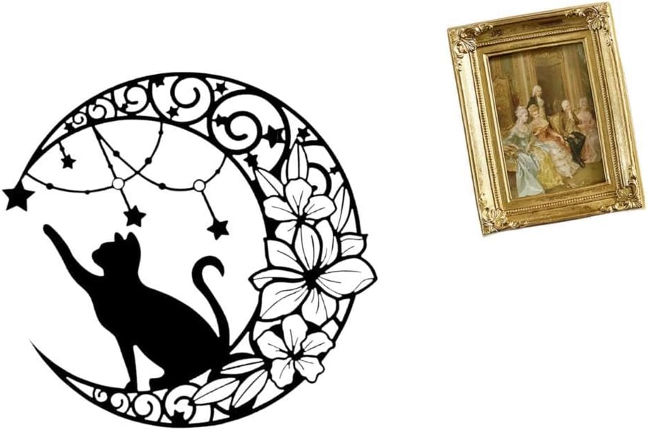 Moonlit Cat Sculpture Frame for Wall Display Black Metal Art and Resin Photo Holder Tabletop Decor for Bedroom Office Farmhouse Gift