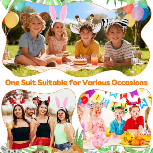 Spetsbst Tier Haarreif mit Ohren 12 Stück Cartoon Animals Ohren Stirnbänder Set Tiger Giraffe Hasen Katze Kostüm Zubehör Kopfbedeckung für Erwachsene Kinder Party Karneval Geburtstag
