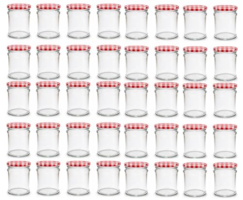 Einmachgläser 315 ml 40er Set mit rot - weiß Schraubdeckeln TO 66 - Marmeladengläser Gewürzgläser Honiggläser - kleine Gläser luftdicht spülmaschinenfest
