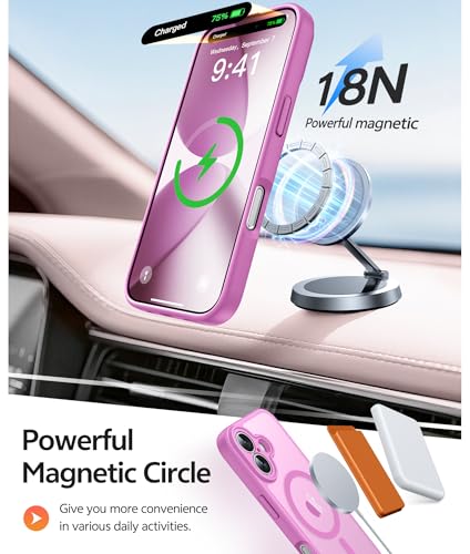 Image of FNTCASE for iPhone 17 Case: [Compatible with Magsafe] Translucent Matte Cases with [Full Camera Protection] [Screen Protector] Military Grade Shockproof Protective Phone Cover - Pink