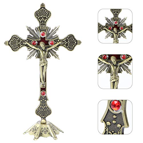 CLISPEED Jesus Cruz Estatueta Ornamento Artístico Cristo Cruz Tom Em Pé Estátua Crucifixo Decoração