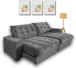 Sofá Retrátil e Reclinável 2,30m com Molas Ensacadas. (Cinza Escuro)