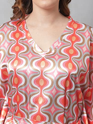 Claura Orange Digital Print Silk Satin Women Kaftan Nightdress/Kaftan Nighty for Women - Image 6