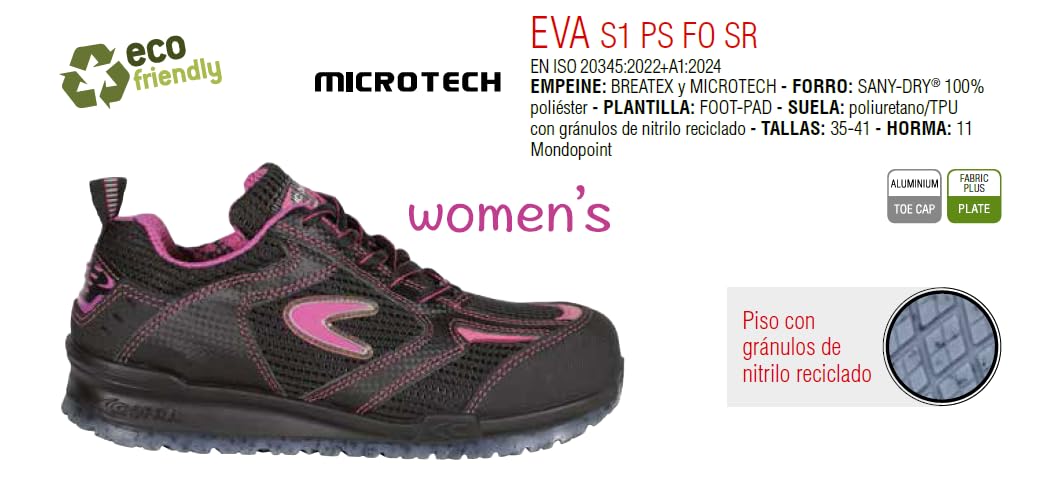 COFRA EVA S1 PS FO SR Zapatos de Seguridad Mujer Running. Transpirables, Suaves y cómodas.