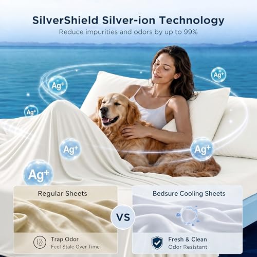 Image of Bedsure Cooling Sheets Queen Size, Silver Infused Bed Sheets, Q-Max>0.46
