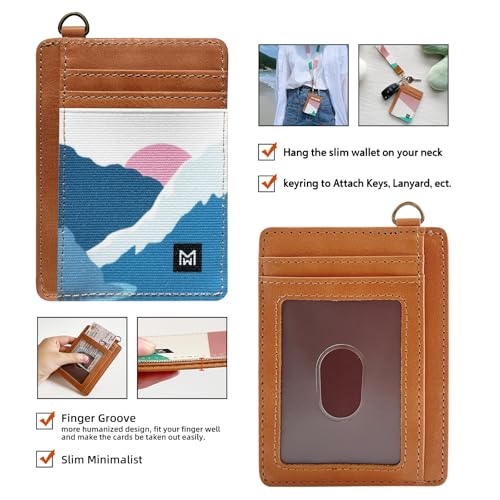 Image of Credit Card Holder Wallet for Women Slim Minimalist Wallet RFID Blocking Leather Wallets Elastic Front Pocket Wallet for Women, Sunset, Minimalist