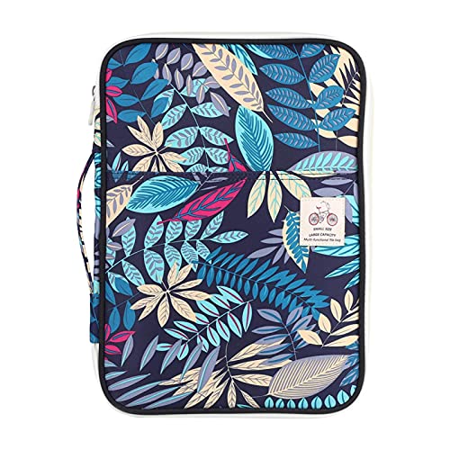 Classeur porte-documents A4 à motif floral bleu marin avec fermeture zippée sécurisée
