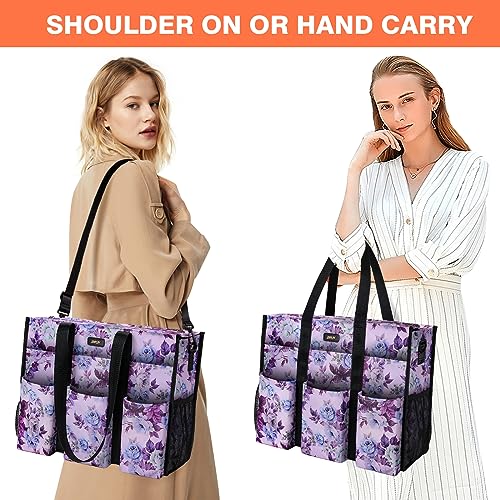 Image of IBFUN Utility Tote Bag with 24 Pockets, Large Teacher Tote for Women with Laptop Compartment, Travel Tote Bag with Zip Top