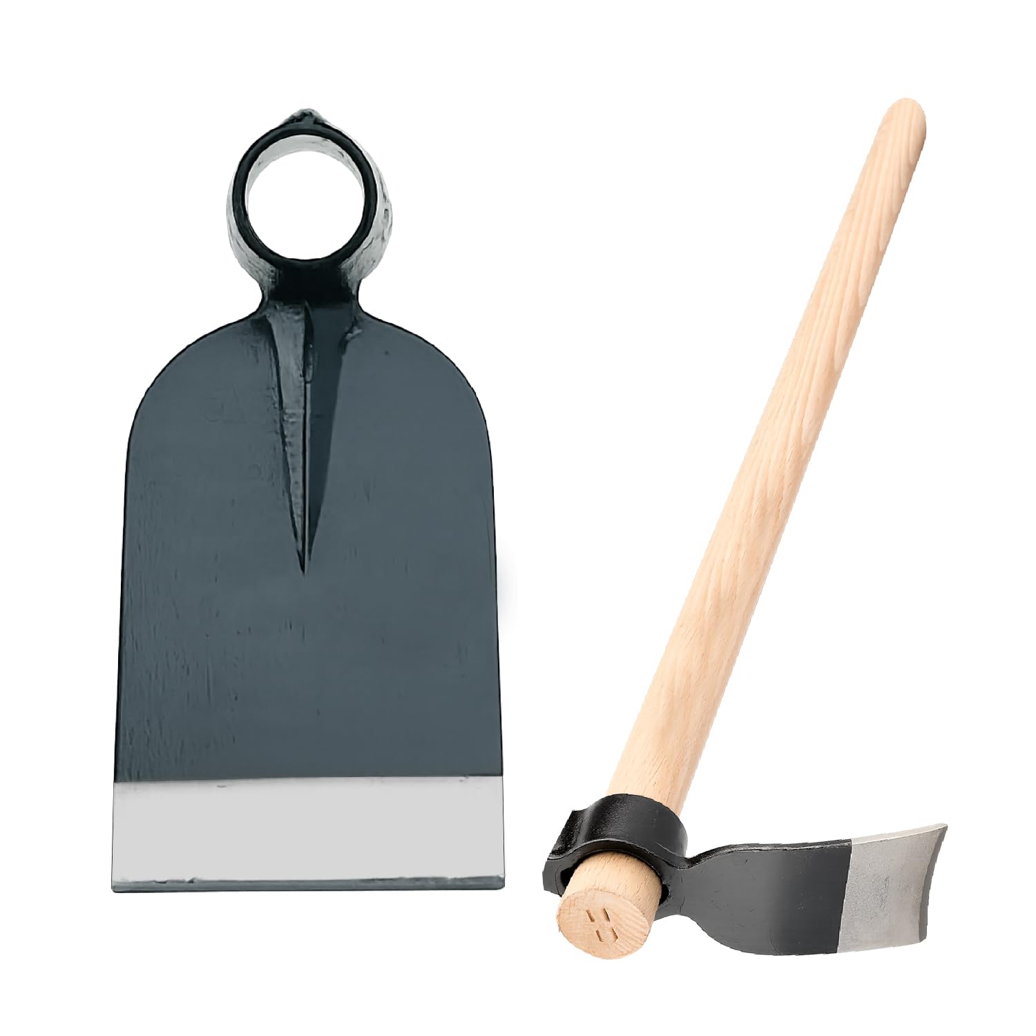 Crisalide® Azada de acero forjado con ojo redondo y mango de madera de 125 cm – Herramienta para huerto y jardín, robusta y manejable (600 g, 800 g, 1000 g) (22 x 14 cm)