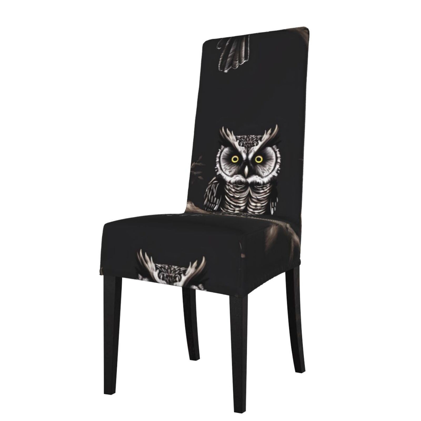 Yyhwhjde Black Late Night Owl Prints Dining Chair Throw Covers - Stretchable Spandex Slipcovers For Chair Protection & Refreshing Your Dining Room