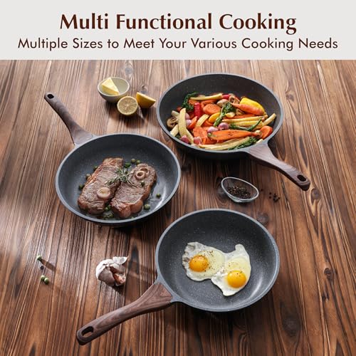 SENSARTE Nonstick Frying Pan Skillets, Swiss Granite Coating Omelette Pans, Healthy Cookware Chef's Pan, Free of Intentionally Added PFOA (9.5+11+12.5 Inch) - Image 5