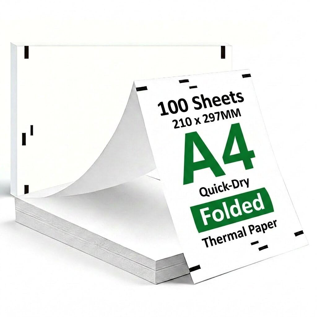 100 Sheets A4 Thermal Printer Paper, Continuous Printing Paper, 210 x 297mm Thermal Papers Compatible with Portable Thermal Printer Suitable for Home Office Printing Contract Picture