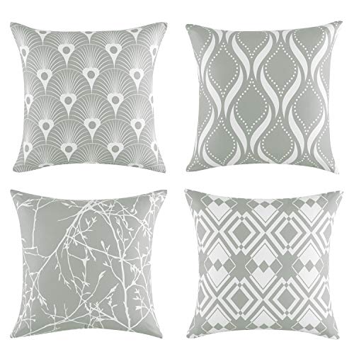 EXQ Home Soft Silky Throw Pillow Covers 18x18,Grey Pillow Covers 18x18,Decorative Pillow Covers for Sofa Set of 4,Geometric Fall Square Pillow Covers with Hidden Zipper (Grey,18x18)
