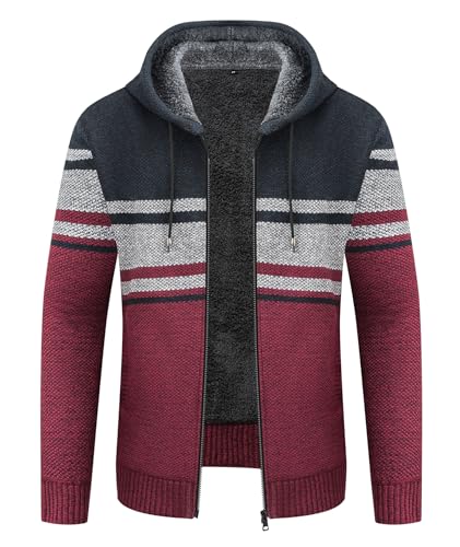 Image of LLdress Mens Knit Cardigan Sweaters Sherpa Lined Full Zip Hoodie With Pockets