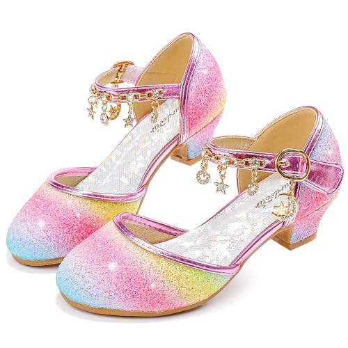 Image of Furdeour Girls Dress Shoes Princess Crystal High Heels Flower Girl Shoes