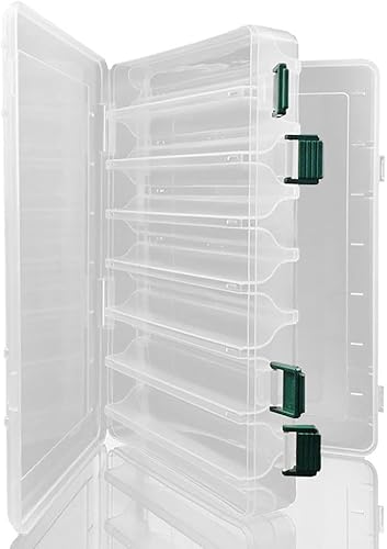 Huloretions 14 compartimentos de doble cara señuelo de pesca gancho caja visible de plástico duro transparente señuelo de pesca cebo calamar jig