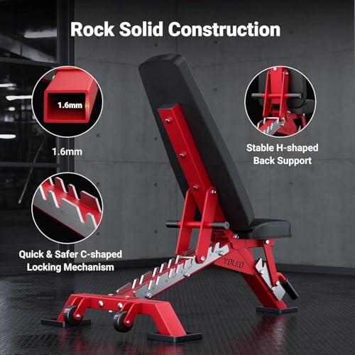 Image of YOLEO Adjustable 2204LBS Weight Bench With Gym Mat, Foldable Workout Bench with Decline /Flat /Incline for Bench Press, 90 Positions
