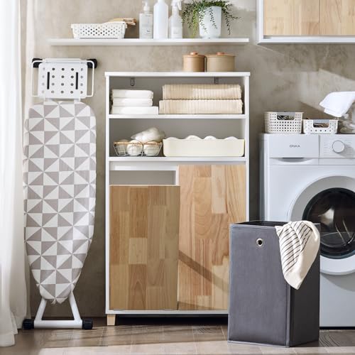SoBuy Laundry Cabinet Laundry Chest Bathroom Storage Cabinet with Laundry Basket White and Natural W64 x D33 x H110cm BZR143-WN - Image 8