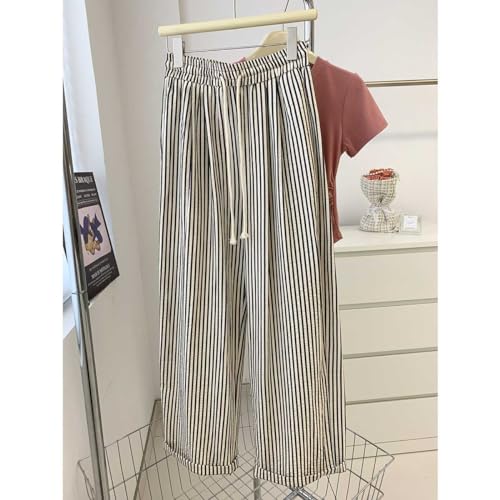 Women's Striped Wide Leg Lounge Pants Pinstripe Drawstring Lightweights Beach Trousers4