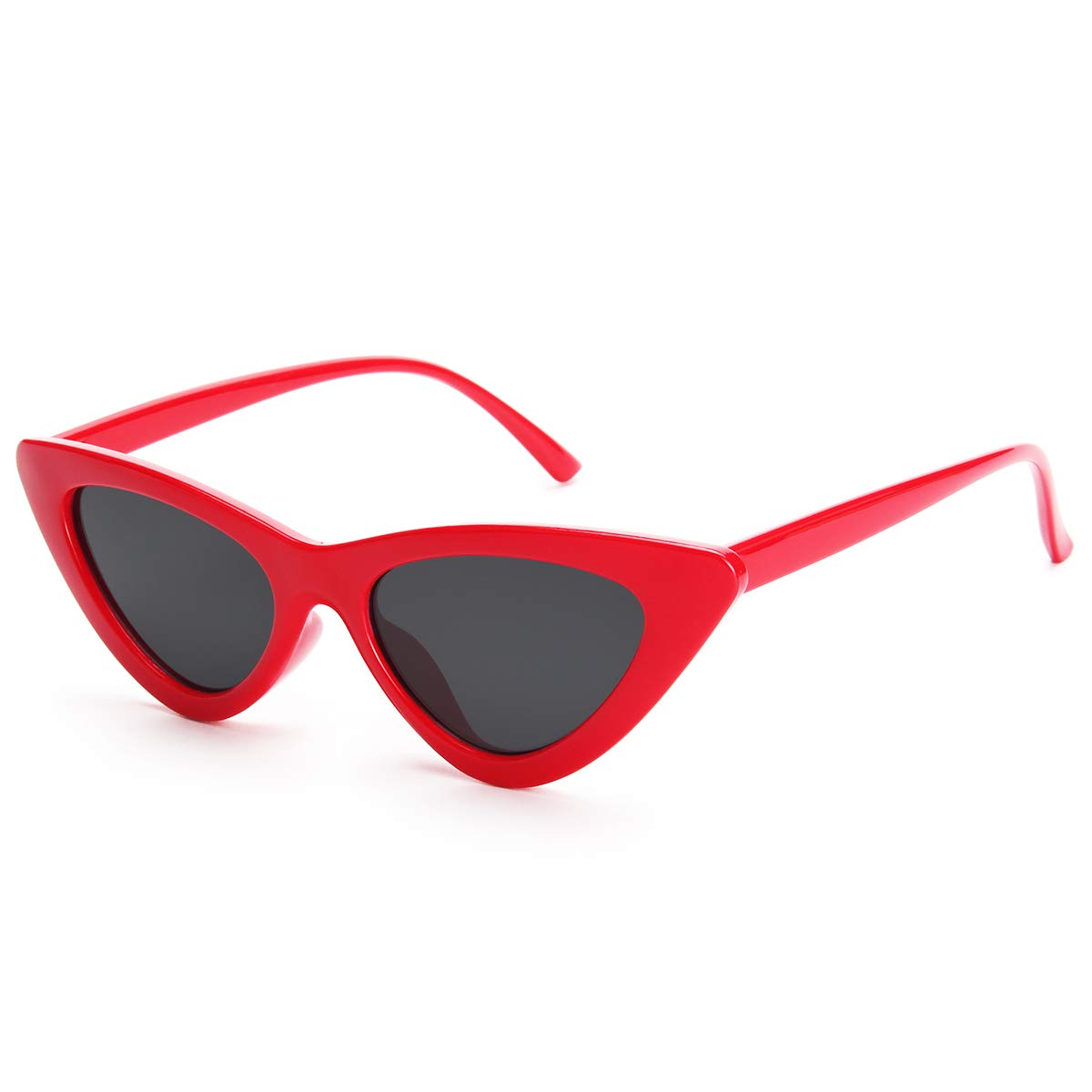 Livh Retro Vintage Narrow Cat Eye Sunglasses for Women Clout Goggles Plastic Frame (Red Frame + Grey Lens)