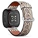 CJBROES Replacement Leather Watch Band, Compatible with Fitbit Versa 3 and Fitbit Sense of Wristband Bracelet Accessory - Striped Floral