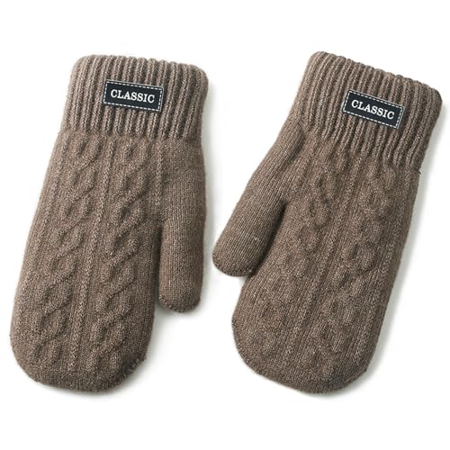 Fausthandschuhe Herren, Fäustlinge Strick Handschuhe Herren Warme, Winterhandschuhe Fleece Skihandschuhe Männer Winter, Baumwollhandschuhe, Thermo Gloves Men Camping, Outdoor, Fahrrad (Kaffee)